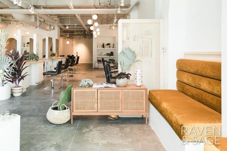 Lobby area of Raven and Sage with light decor